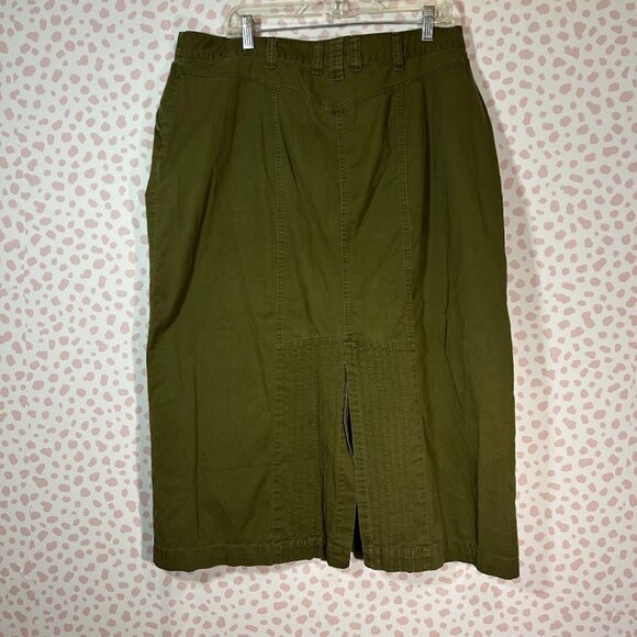 Cato Woman Maxi Skirt Long Modest Cotton Sz 18W Army Green Boho Cottage Academia - Picture 2 of 10